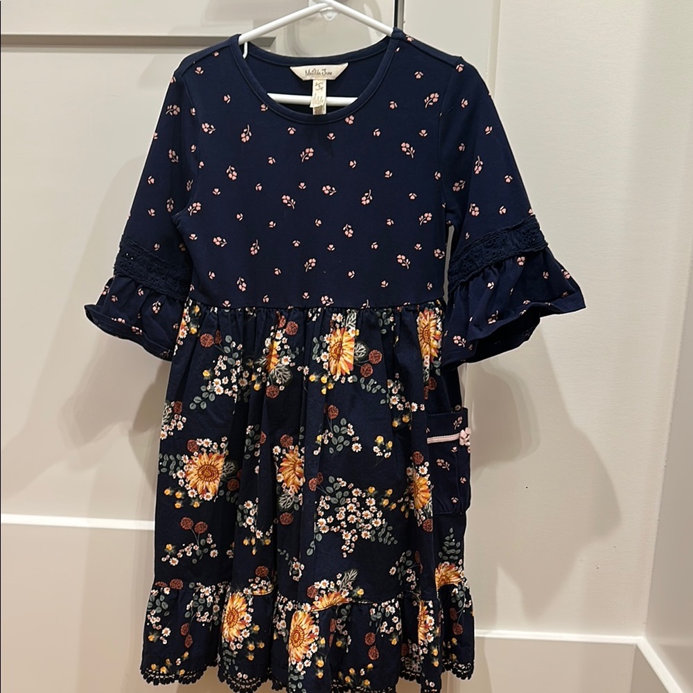 Navy Floral Girls Dress